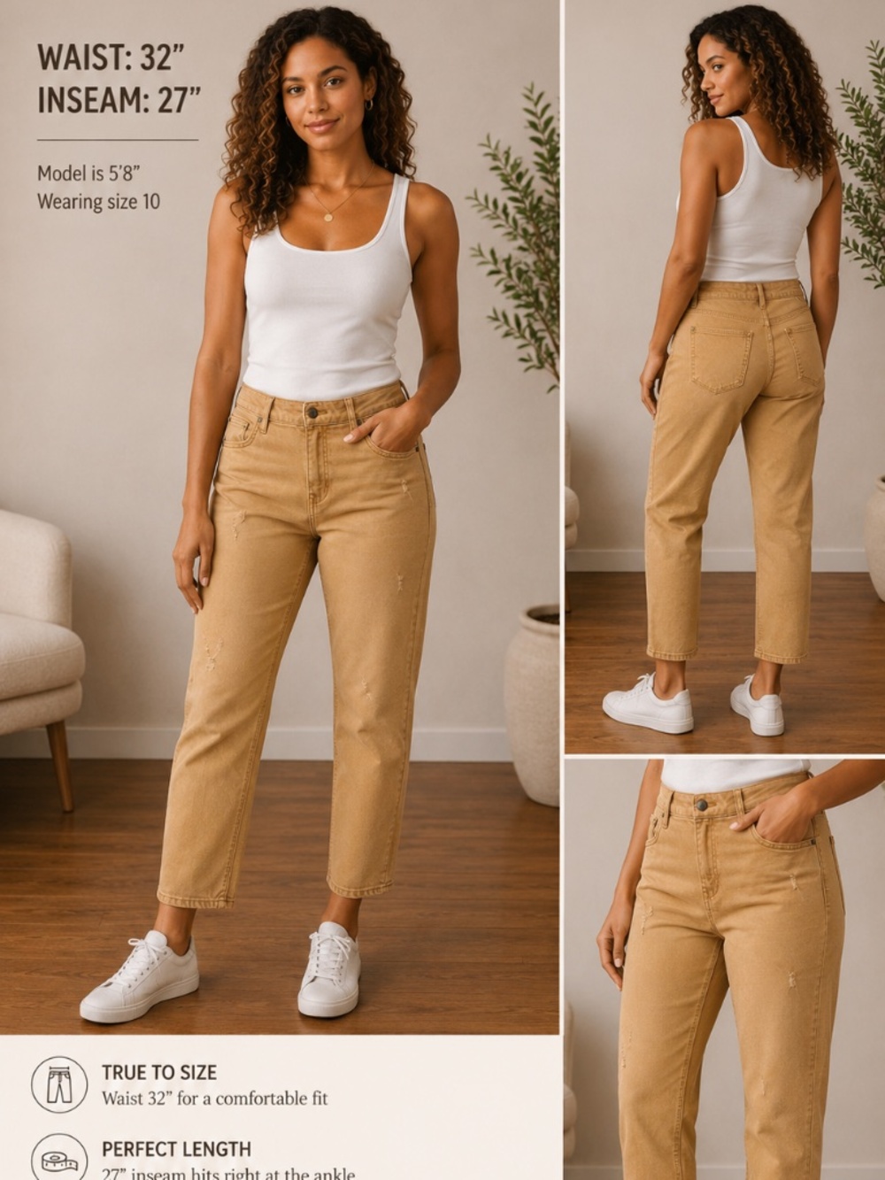 32x27 BodySculpt  Women Gold/beige lowrise Denim MidRise Stretch Ankle Pants